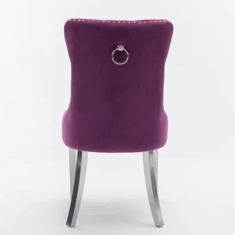 Chaise de salle à manger haut de gamme capitonnée en velours contemporain en bois massif avec pieds plaqués en acier inoxydable chromé