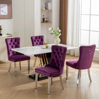Chaise de salle à manger haut de gamme capitonnée en velours contemporain en bois massif avec pieds plaqués en acier inoxydable chromé