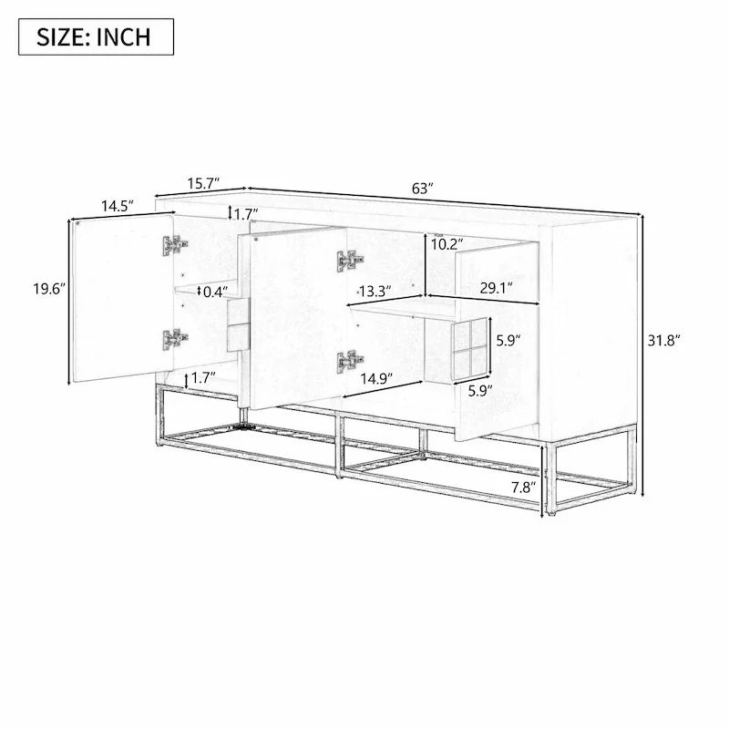 Meuble de rangement luxueux avec pieds de support uniques et étagères réglables