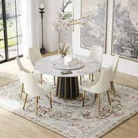 Table à manger ronde blanche 59" avec plateau tournant, dessus en pierre frittée - S.O.