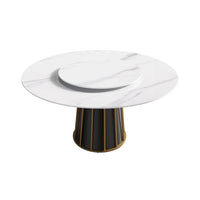 Table à manger ronde blanche 59" avec plateau tournant, dessus en pierre frittée - S.O.
