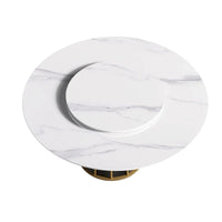 Table à manger ronde blanche 59" avec plateau tournant, dessus en pierre frittée - S.O.