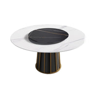 Table à manger ronde blanche 59" avec plateau tournant, dessus en pierre frittée - S.O.