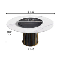 Table à manger ronde blanche 59" avec plateau tournant, dessus en pierre frittée - S.O.