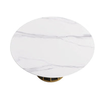 Table à manger ronde blanche 59" avec plateau tournant, dessus en pierre frittée - S.O.