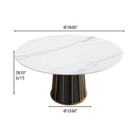 Table à manger ronde blanche 59" avec plateau tournant, dessus en pierre frittée - S.O.