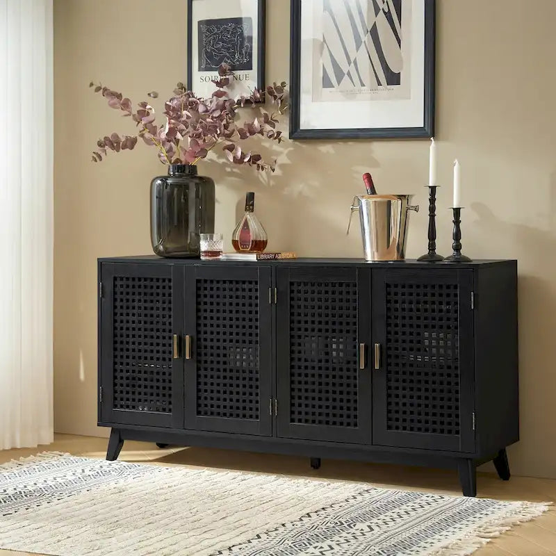 Buffet contemporain Alexis de 58 po de largeur avec pieds en bois massif par HULALA HOME