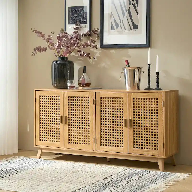 Buffet contemporain Alexis de 58 po de largeur avec pieds en bois massif par HULALA HOME