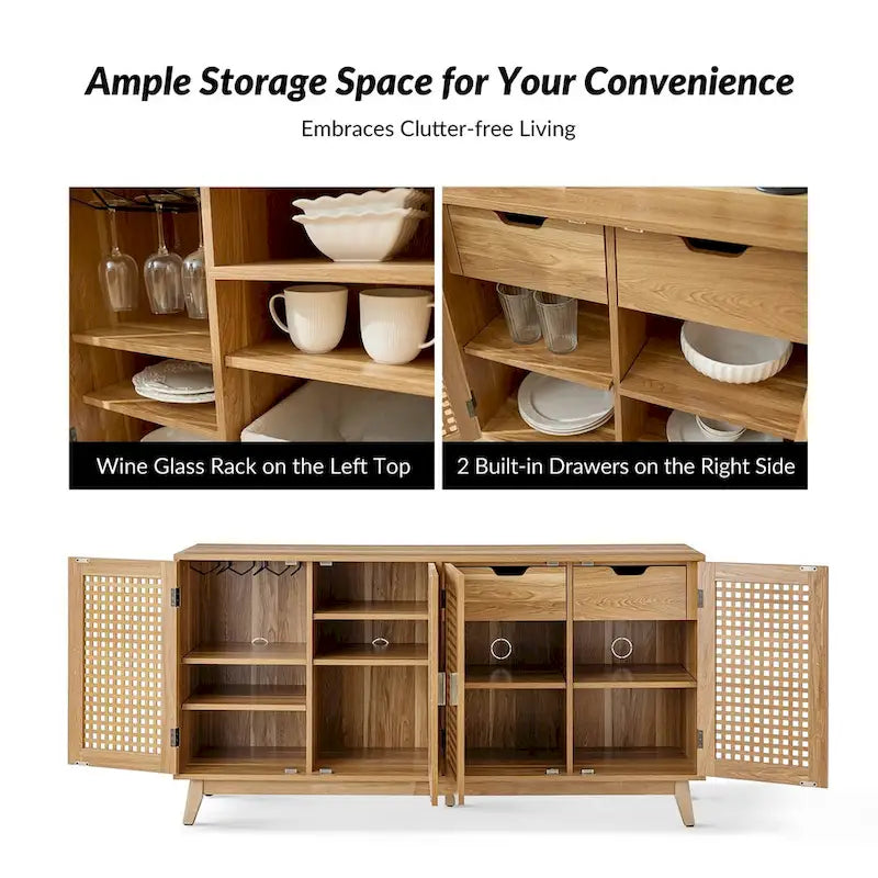 Buffet contemporain Alexis de 58 po de largeur avec pieds en bois massif par HULALA HOME