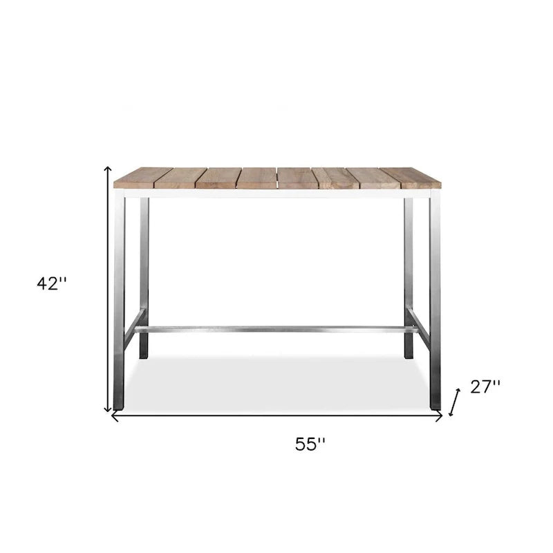 Table à manger HomeRoots 55 en bois massif marron et argent avec acier inoxydable