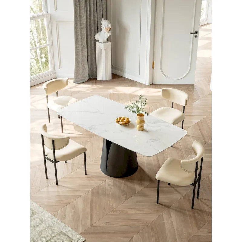 Table à manger Lesly moderne rectangulaire blanche 65 po pour 6 places - 65 P 37,4 l 29,52 H