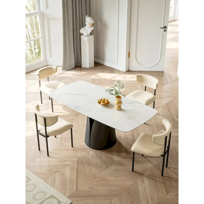 Table à manger Lesly moderne rectangulaire blanche 65 po pour 6 places - 65 P 37,4 l 29,52 H