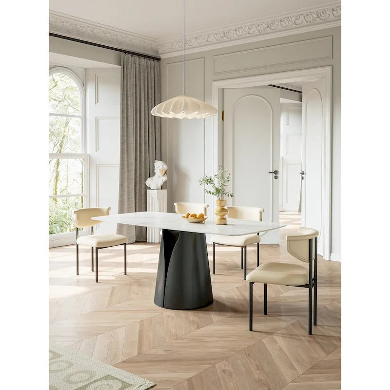 Table à manger Lesly moderne rectangulaire blanche 65 po pour 6 places - 65 P 37,4 l 29,52 H