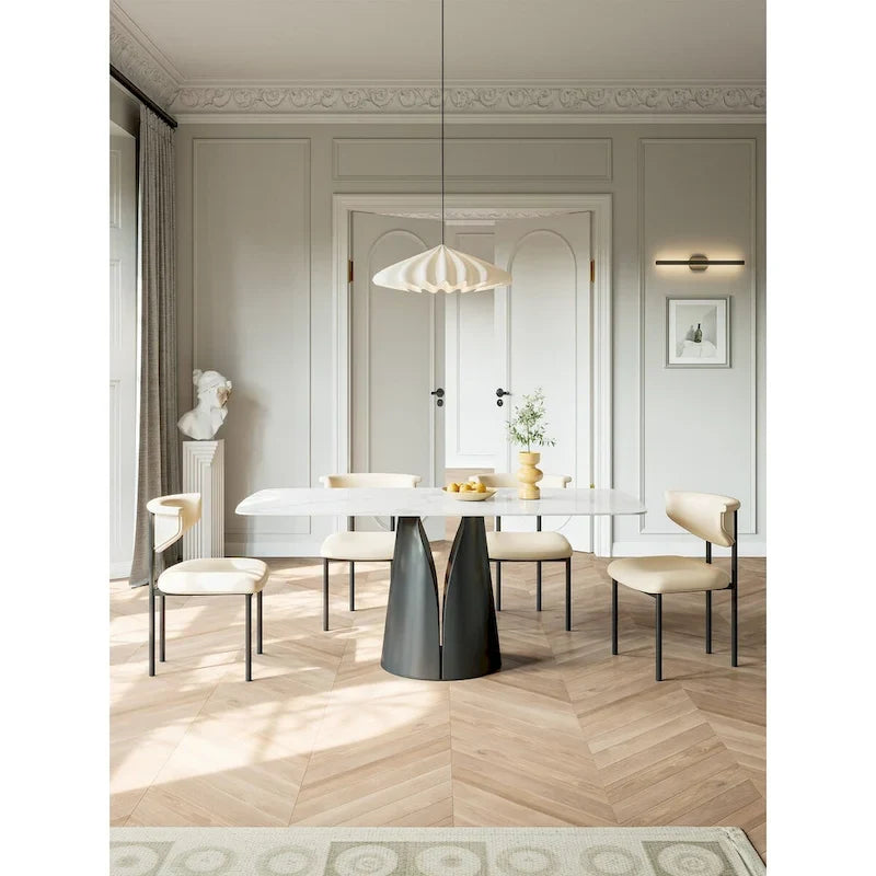 Table à manger Lesly moderne rectangulaire blanche 65 po pour 6 places - 65 P 37,4 l 29,52 H