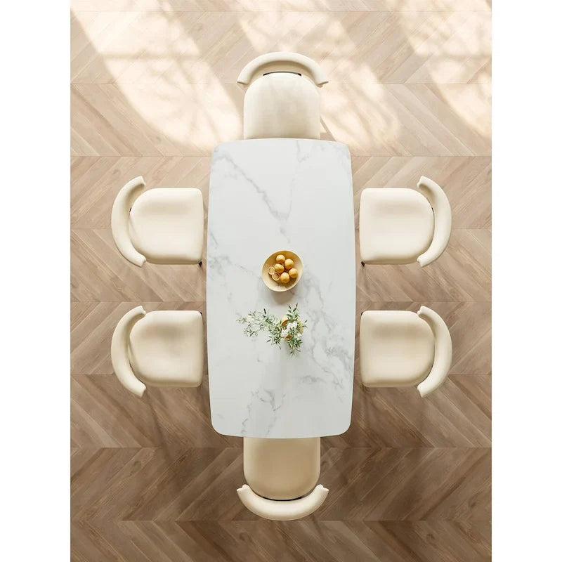 Table à manger Lesly moderne rectangulaire blanche 65 po pour 6 places - 65 P 37,4 l 29,52 H