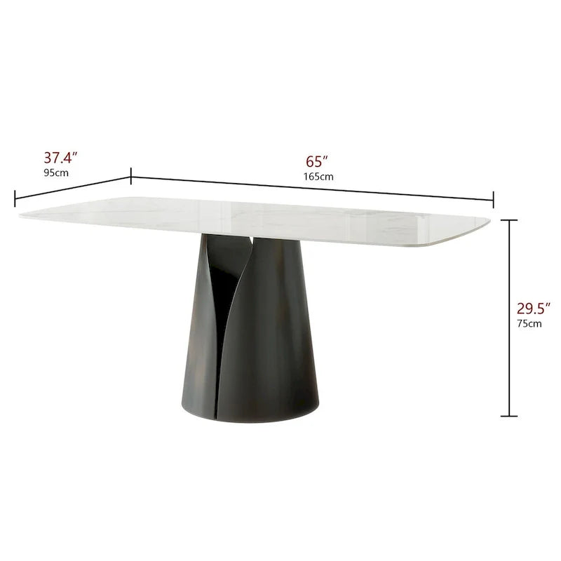 Table à manger Lesly moderne rectangulaire blanche 65 po pour 6 places - 65 P 37,4 l 29,52 H