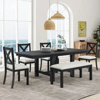 Ensemble de table à manger extensible 6 pièces avec 4 chaises et banc