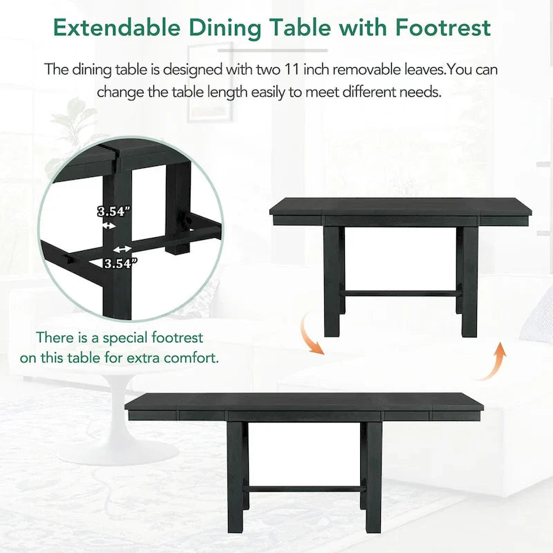 Ensemble de table à manger extensible 6 pièces avec 4 chaises et banc