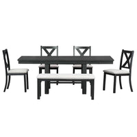 Ensemble de table à manger extensible 6 pièces avec 4 chaises et banc