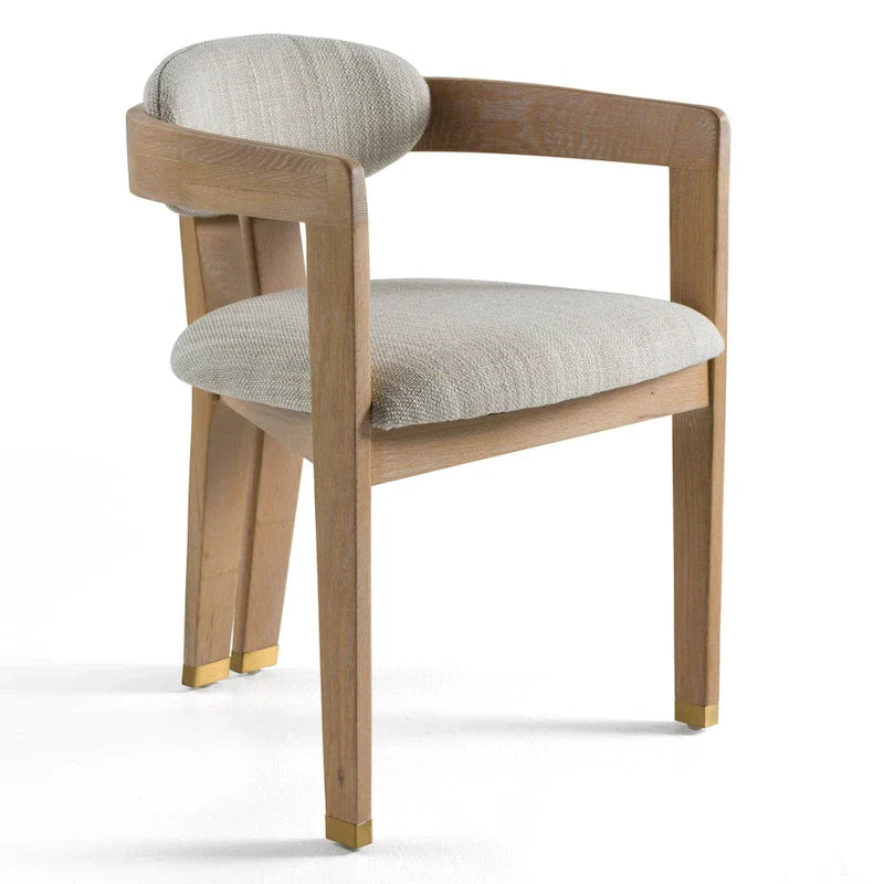 Chaise de salle à manger Modrest Belton moderne en tissu blanc cassé et chêne blanchi