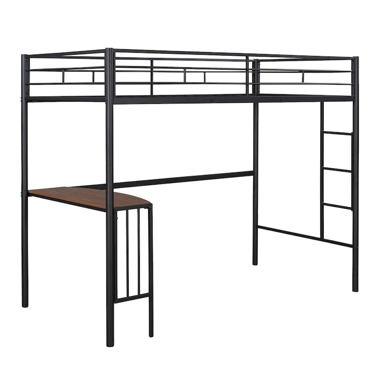 Lit mezzanine métallique avec bureau, échelle et garde-corps