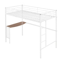 Lit mezzanine métallique avec bureau, échelle et garde-corps