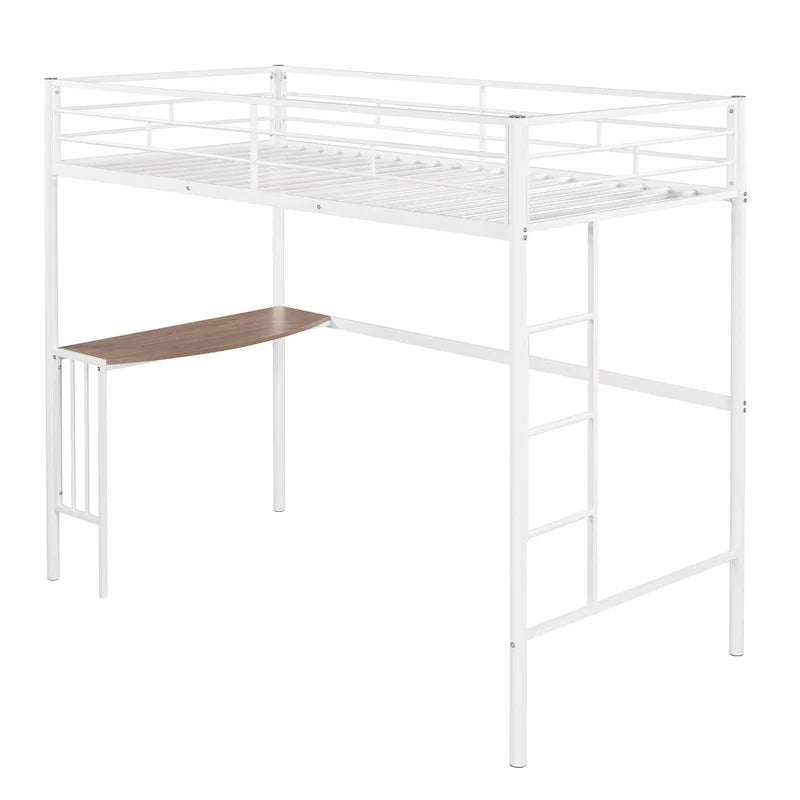 Lit mezzanine métallique avec bureau, échelle et garde-corps