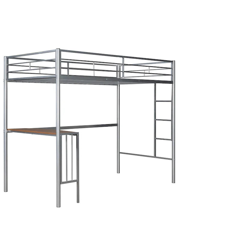 Lit mezzanine métallique avec bureau, échelle et garde-corps