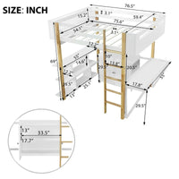 Lit mezzanine en bois Merax avec armoire de rangement intégrée et étagères, bureau pliable