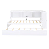 Lit de repos double avec lit gigogne, armoires de rangement et ports USB