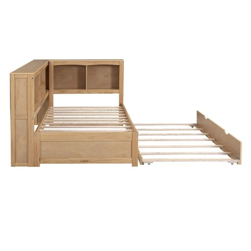Lit de repos double avec lit gigogne, armoires de rangement et ports USB