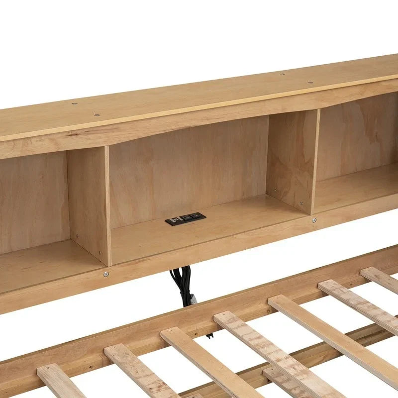 Lit de repos double avec lit gigogne, armoires de rangement et ports USB