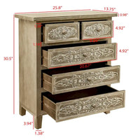 Meuble d'appoint sculpté à la main avec 5 tiroirs