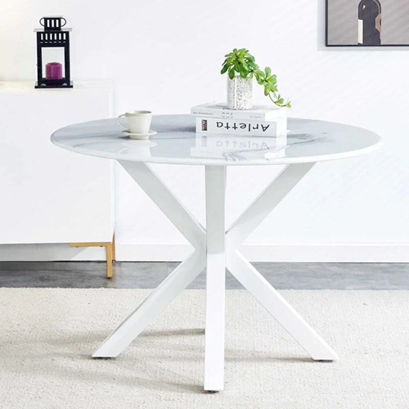 Table à manger ronde milieu de siècle pour 4 à 6 personnes avec base à pied