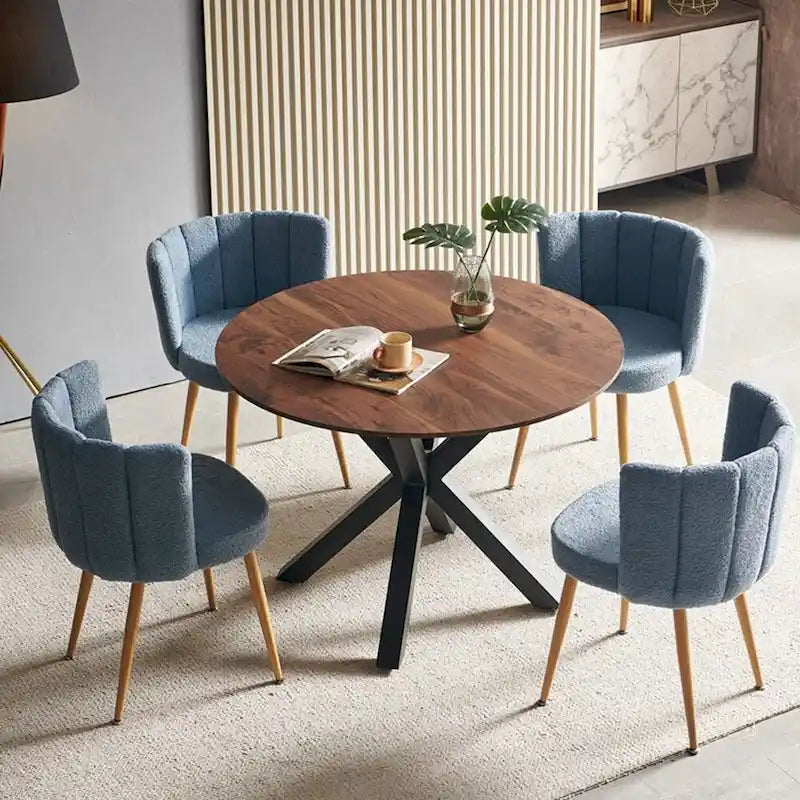 Table à manger ronde milieu de siècle pour 4 à 6 personnes avec base à pied