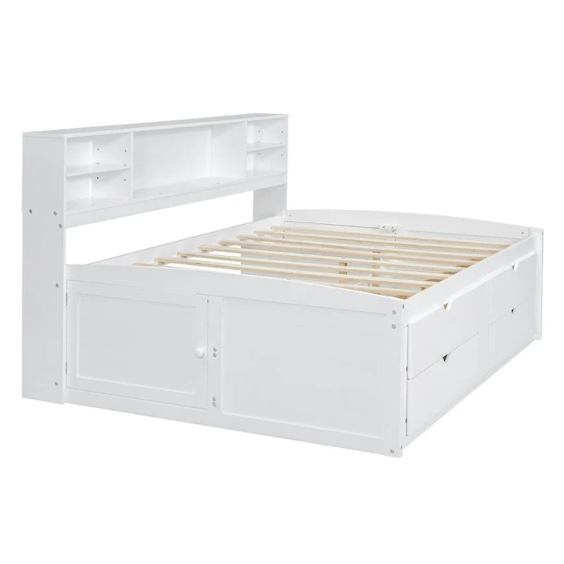 Lit de repos double Merax en bois avec armoires, étagères et 4 tiroirs