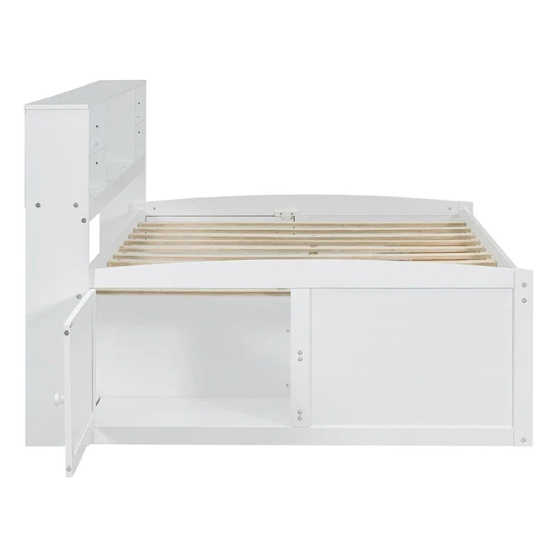 Lit de repos double Merax en bois avec armoires, étagères et 4 tiroirs