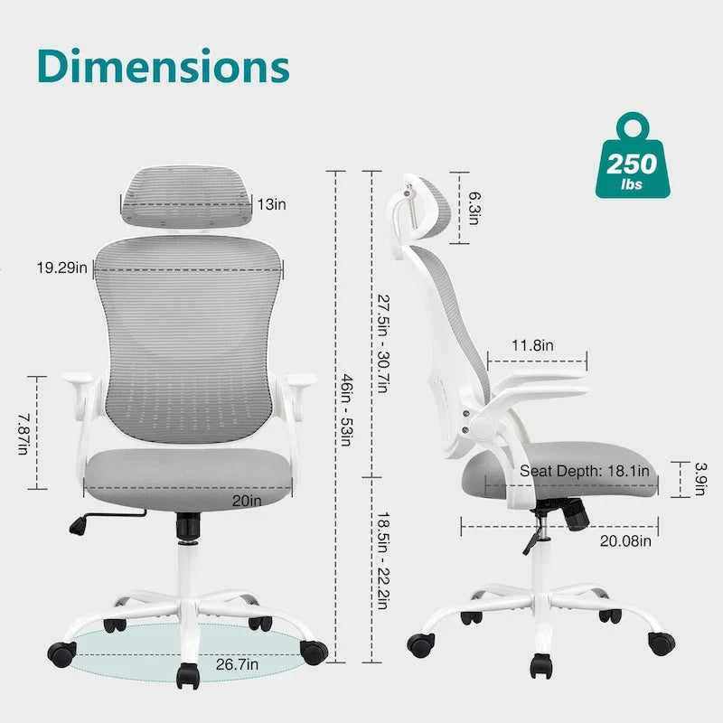 Chaise de bureau, chaise pivotante confortable à dossier haut, roulettes, appuie-tête réglable
