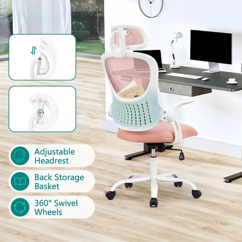 Chaise de bureau, chaise pivotante confortable à dossier haut, roulettes, appuie-tête réglable