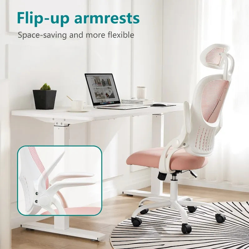 Chaise de bureau, chaise pivotante confortable à dossier haut, roulettes, appuie-tête réglable