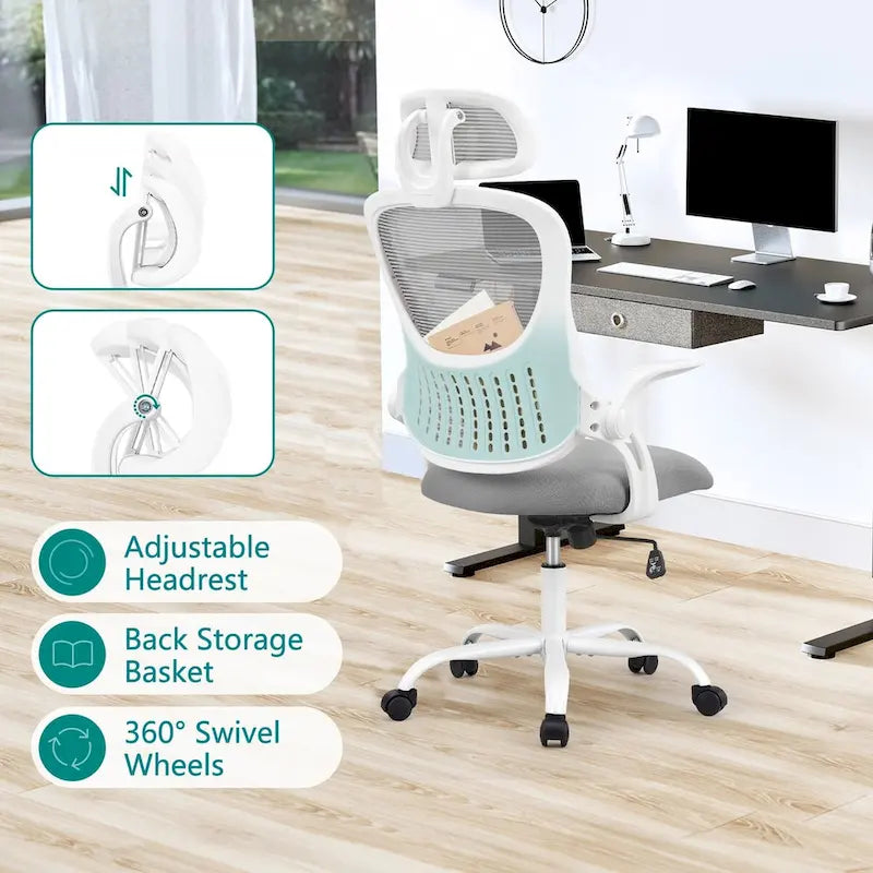 Chaise de bureau, chaise pivotante confortable à dossier haut, roulettes, appuie-tête réglable