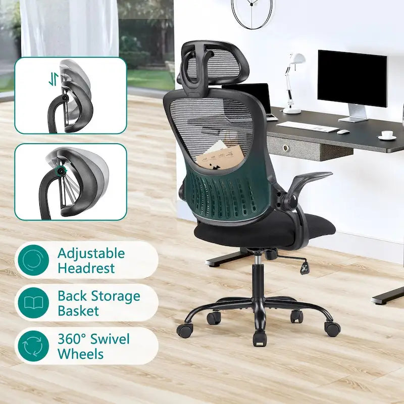 Chaise de bureau, chaise pivotante confortable à dossier haut, roulettes, appuie-tête réglable