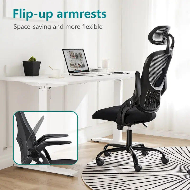 Chaise de bureau, chaise pivotante confortable à dossier haut, roulettes, appuie-tête réglable