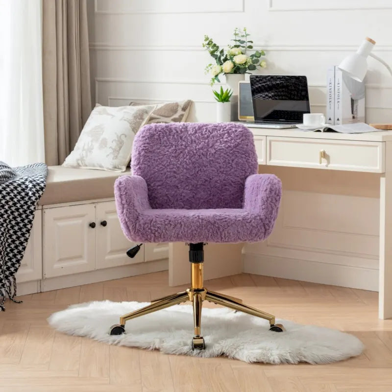 Fauteuil de bureau, fauteuil de bureau en poils de lapin artificiel avec base en métal doré