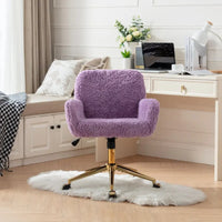 Fauteuil de bureau, fauteuil de bureau en poils de lapin artificiel avec base en métal doré