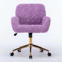 Fauteuil de bureau, fauteuil de bureau en poils de lapin artificiel avec base en métal doré