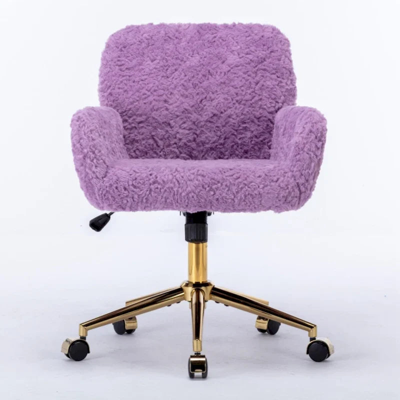 Fauteuil de bureau, fauteuil de bureau en poils de lapin artificiel avec base en métal doré