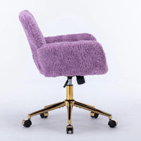 Fauteuil de bureau, fauteuil de bureau en poils de lapin artificiel avec base en métal doré