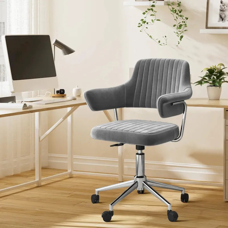 Chaise de bureau confortable rembourrée en cuir PU, chaise de bureau à domicile avec accoudoirs et pivot réglable