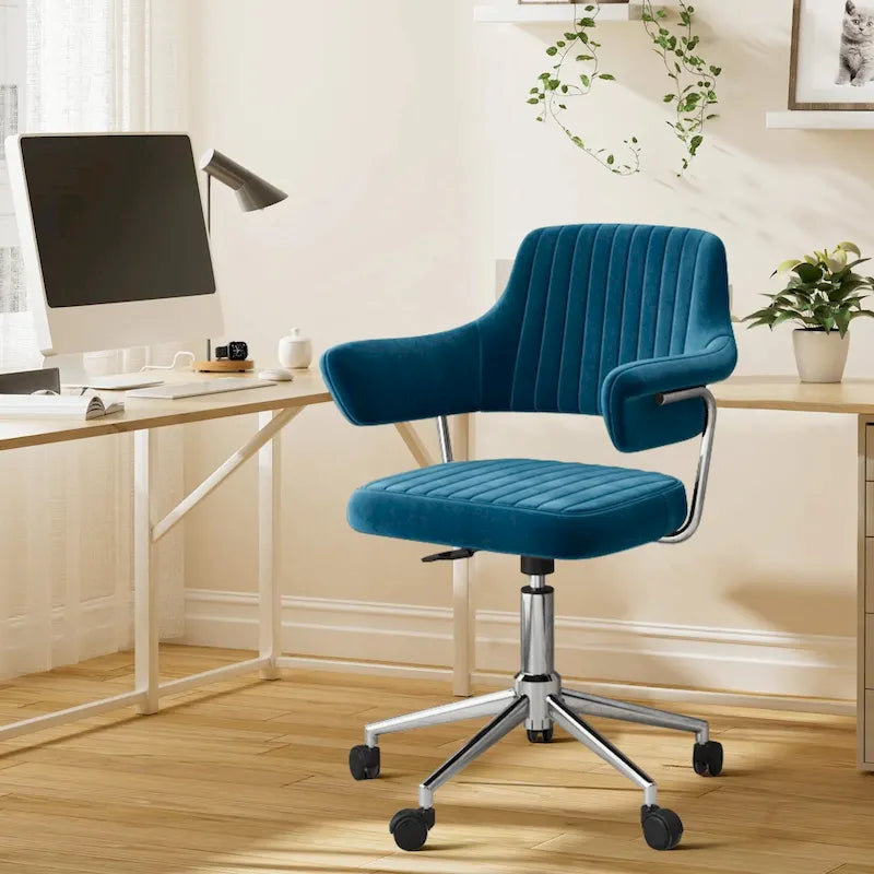 Chaise de bureau confortable rembourrée en cuir PU, chaise de bureau à domicile avec accoudoirs et pivot réglable